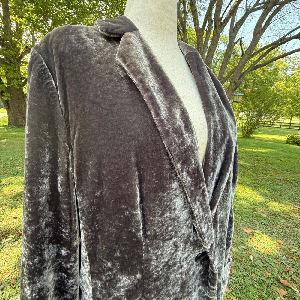 J. Jill Womens XL Charcoal Grey Silk Blend Velvet Single Button Blazer Jacket - Picture 6 of 9